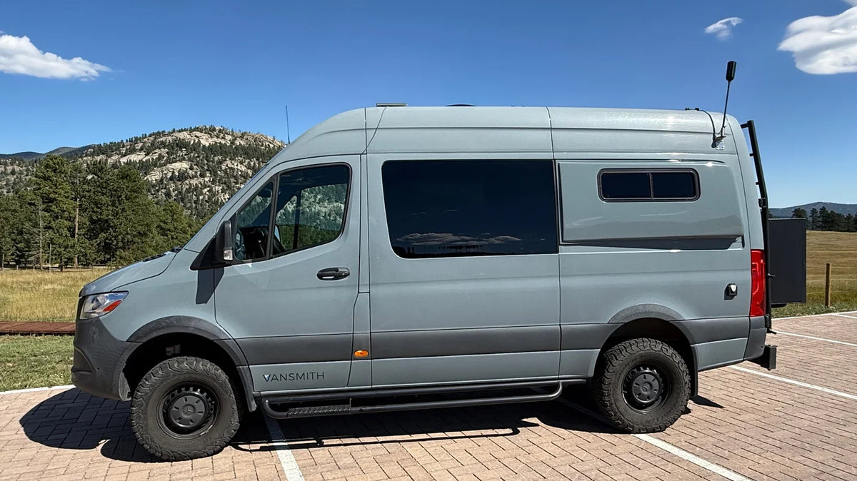 Agile Off Road RIP Kit - A Vansmith Sprinter 4x4 camper van on all-terrain tires in the Colorado foothills