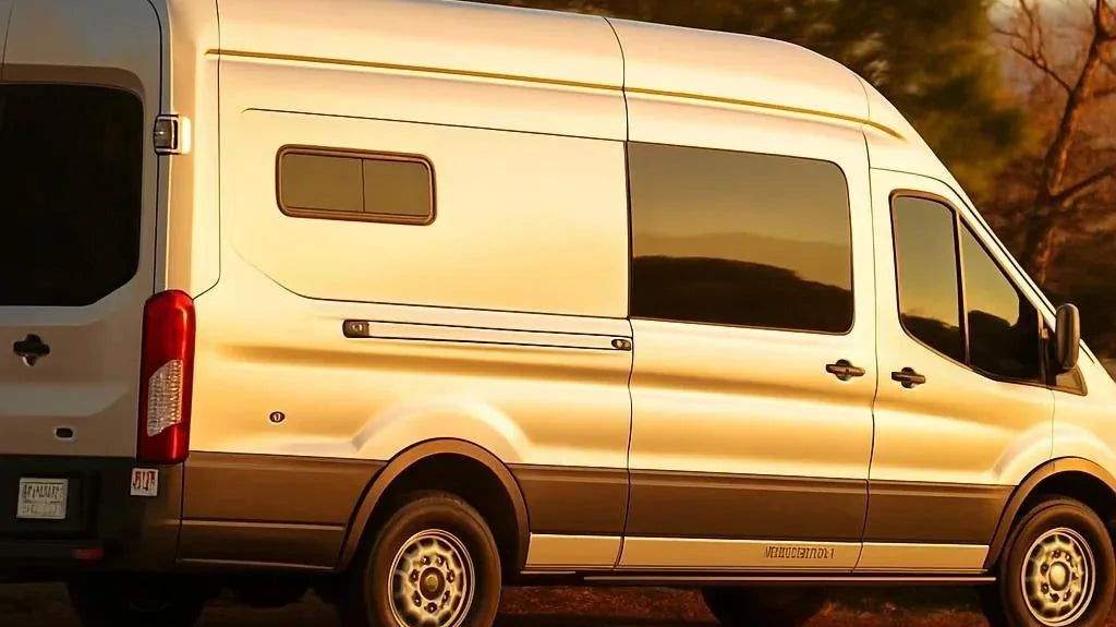 camper van depreciation - This image shows the exterior of a white camper van with a high roof parked outd