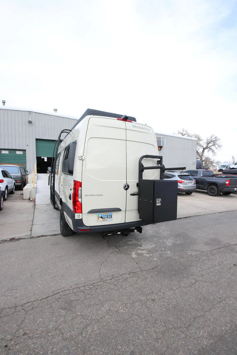 mercedes benz sprinter box van - The most prominent feature of this camper van is the rear cargo box mounted on t