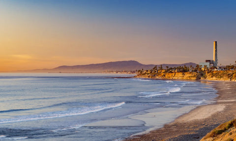 San Diego RV parks - The beach and bluffs at South Carlsbad State Beach campground at sunset