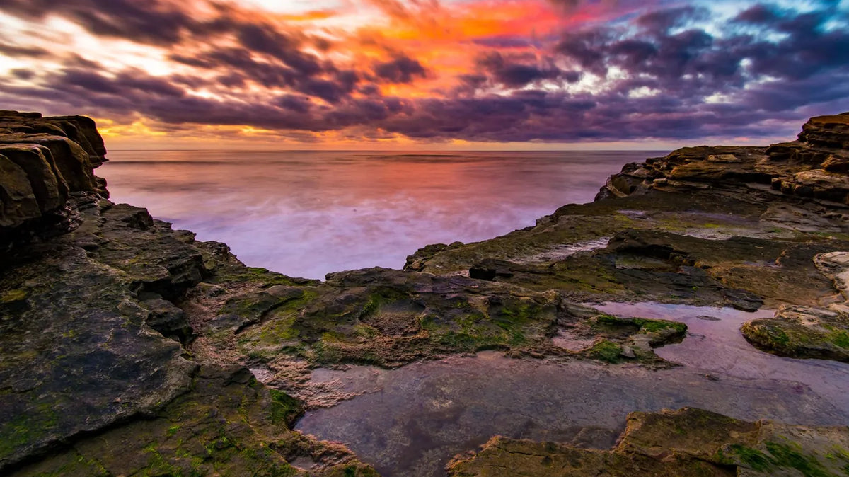 sunset spot - Sunset reflected in the tidepools at Cabrillo National Monument on Point Loma, San Diego