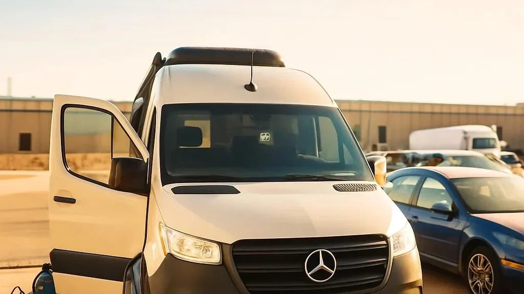 white sprinter van - The most prominent feature of this photo is the exterior of a Mercedes-Benz Spri