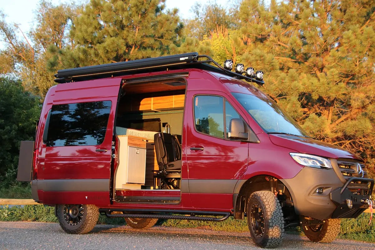 Exterior Side View of The Vansmith Family Van Conversion for Families with Sliding Door Open