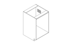A simple isometric line drawing illustrates The Vansmith DIY Single unit Refrigerator Galley (CR130), featuring an open side and rear vent, ideal for standalone use or seamless van fridge cabinet integration.