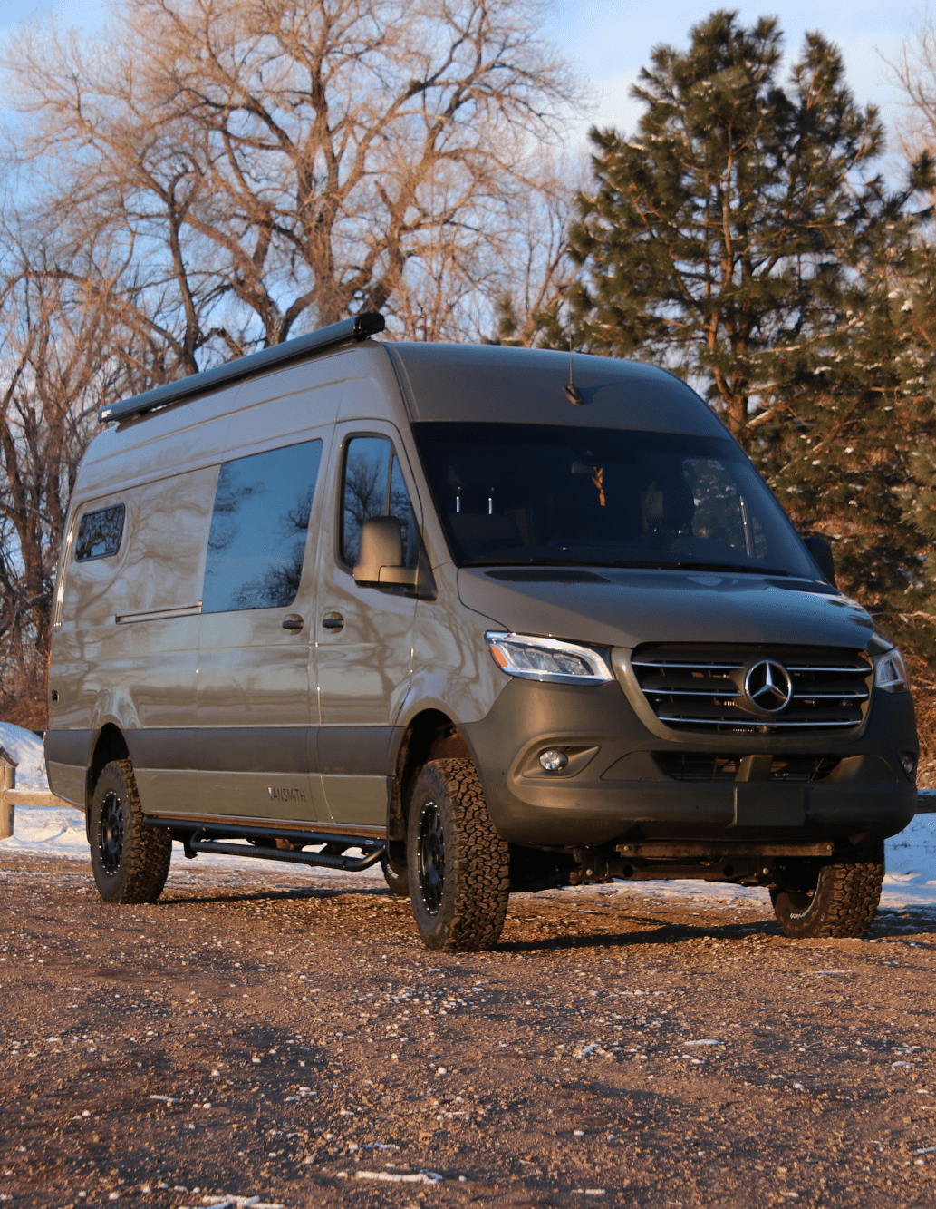 Exterior of Dark Brown Sprinter 170 Custom Van Build in Boulder, Colorado - The Vansmith