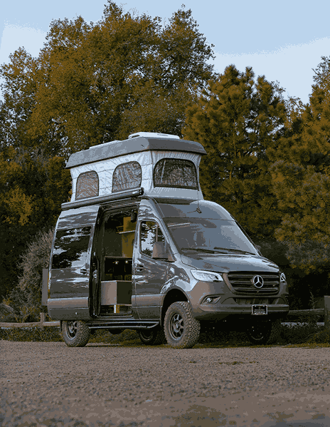 Exterior of Sprinter Camper Van Conversion with Pop-Top Outfitted by The Vansmith in Boulder, Colorado