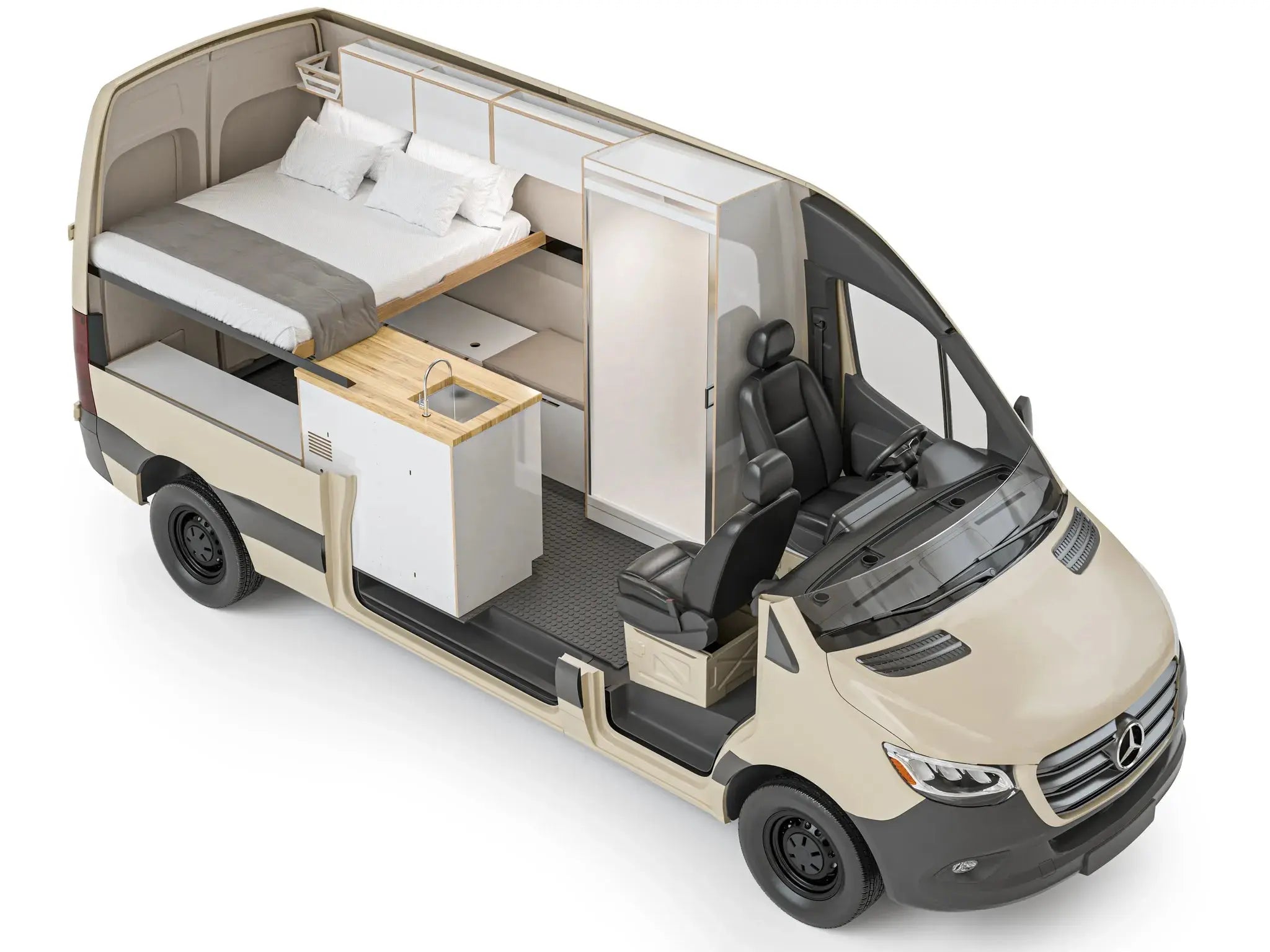 The Vansmith DUO S Sprinter van conversion interior cutaway view