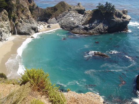 Big Sur glamping - McWay Falls dropping onto the sand at Julia Pfeiffer Burns State Park