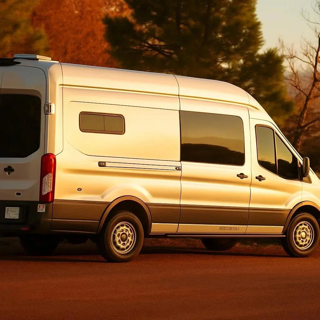 camper van depreciation - This image shows the exterior of a white camper van with a high roof parked outd