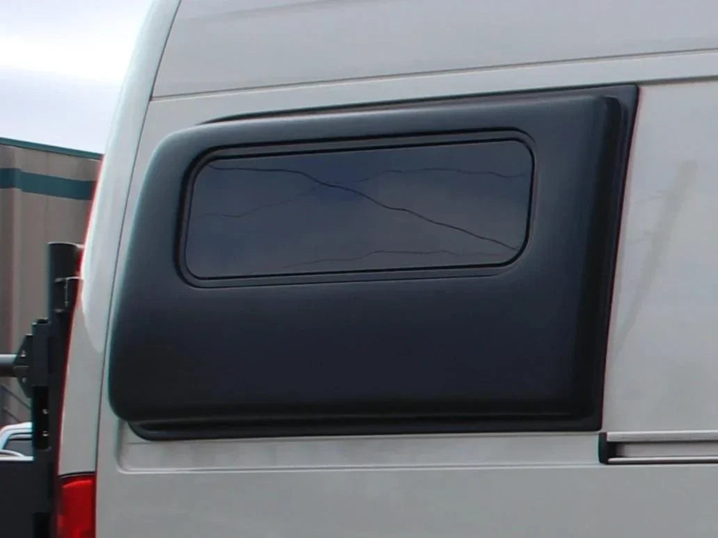 custom driver passenger sliding door - Van side window with dark tinted protective cover installed