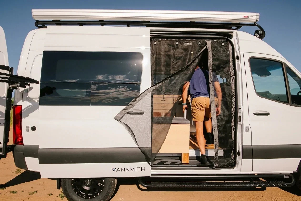 hippie van - The prominent feature in this photo is the camper van's large sliding side door,