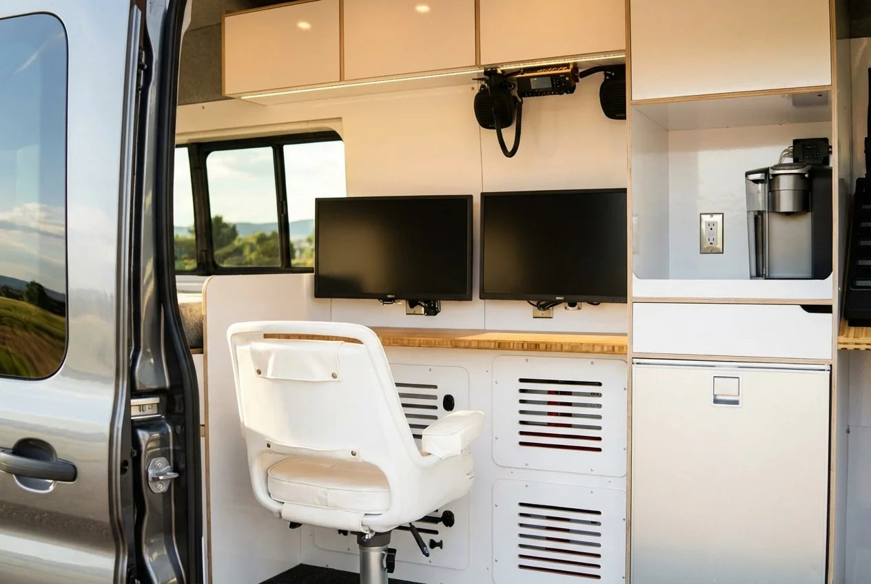 Sprinter Van Mobile Office Conversions: Power, Desks, Seating & Connectivity for Executive Builds van camper conversion 