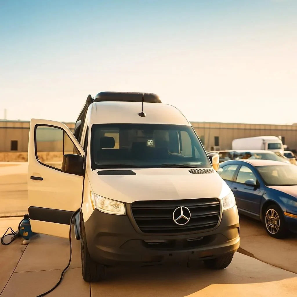 white sprinter van - The most prominent feature of this photo is the exterior of a Mercedes-Benz Spri