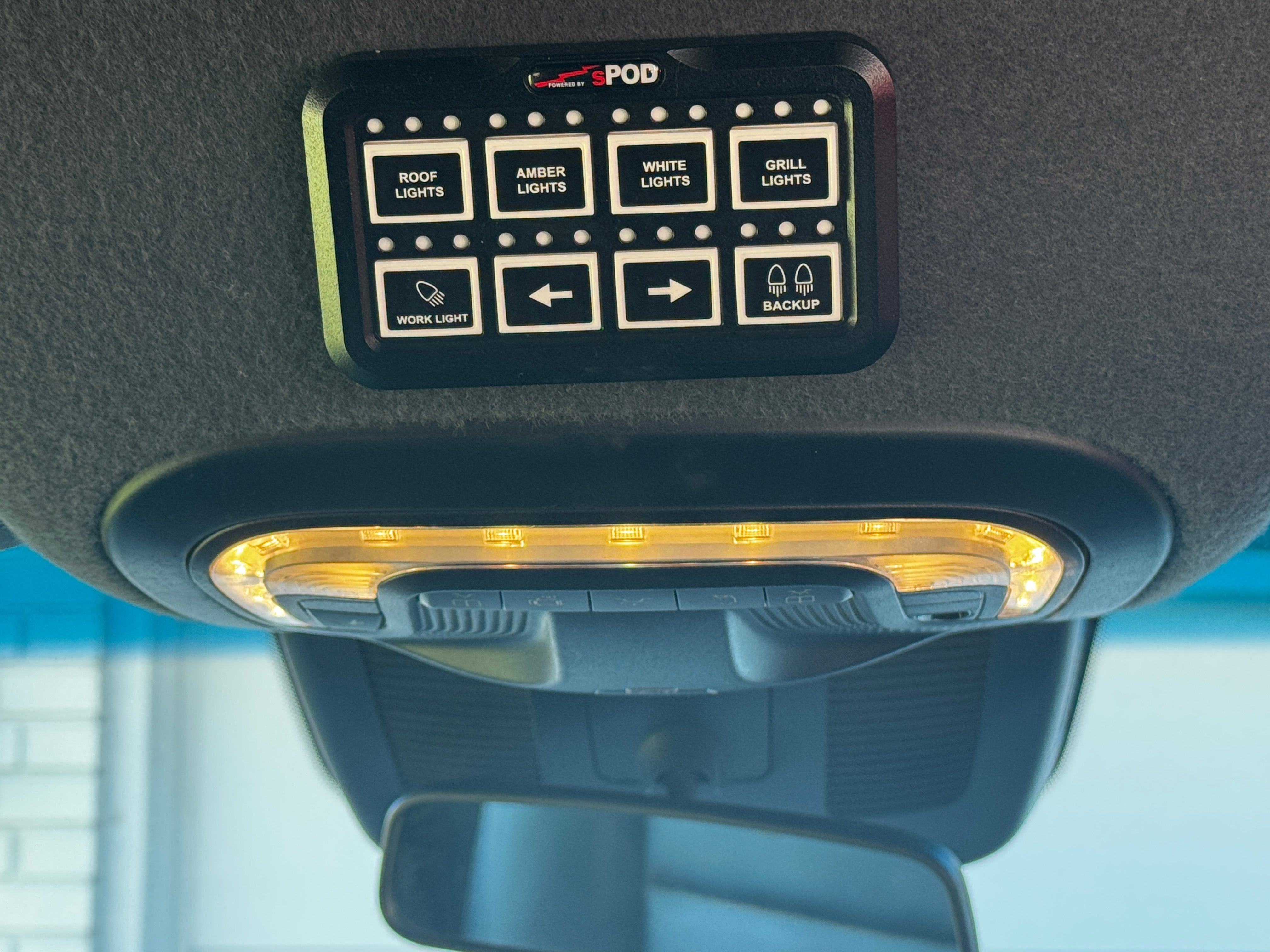 sPOD auxiliary switch panel and rearview camera