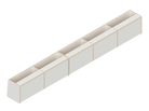 Isometric line drawing of The Vansmith DIY Full Length upper cabinet for Transit 148, showing a long rectangular Baltic Birch Plywood structure split into four open-topped sections with vertical dividers.