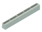 Isometric line drawing of The Vansmith DIY Full Length upper cabinet for Transit 148, showing a long rectangular Baltic Birch Plywood structure split into four open-topped sections with vertical dividers.
