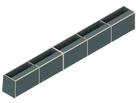 Isometric line drawing of The Vansmith DIY Full Length upper cabinet for Transit 148, showing a long rectangular Baltic Birch Plywood structure split into four open-topped sections with vertical dividers.