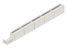 Isometric line drawing of the Full Length upper cabinet for Sprinter 144 by The Vansmith DIY‚Äîfeatures a long, rectangular metal channel with reinforcing brackets, a flared slotted end, and is compatible with Baltic Birch Plywood panels.