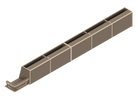 Isometric line drawing of the Full Length upper cabinet for Sprinter 144 by The Vansmith DIY‚Äîfeatures a long, rectangular metal channel with reinforcing brackets, a flared slotted end, and is compatible with Baltic Birch Plywood panels.
