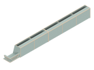 Isometric line drawing of the Full Length upper cabinet for Sprinter 144 by The Vansmith DIY‚Äîfeatures a long, rectangular metal channel with reinforcing brackets, a flared slotted end, and is compatible with Baltic Birch Plywood panels.