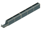 Isometric line drawing of the Full Length upper cabinet for Sprinter 144 by The Vansmith DIY‚Äîfeatures a long, rectangular metal channel with reinforcing brackets, a flared slotted end, and is compatible with Baltic Birch Plywood panels.