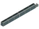 Isometric line drawing of The Vansmith DIY Full Length Upper Cabinet for Transit 148E: a rectangular Baltic Birch plywood unit with four open-top compartments, vertical dividers, and included mounting kit for easy assembly.