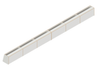 Isometric line drawing of a long, rectangular, segmented metal beam‚Äîlike those used in The Vansmith DIY Full Length upper cabinet for Sprinter 170‚Äîwith supporting plates and bolt holes, viewed from above and the side.
