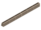 Isometric line drawing of a long, rectangular, segmented metal beam‚Äîlike those used in The Vansmith DIY Full Length upper cabinet for Sprinter 170‚Äîwith supporting plates and bolt holes, viewed from above and the side.