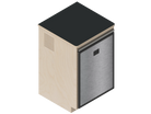 A simple isometric line drawing illustrates The Vansmith DIY Single unit Refrigerator Galley (CR130), featuring an open side and rear vent, ideal for standalone use or seamless van fridge cabinet integration.