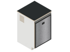 A simple isometric line drawing illustrates The Vansmith DIY Single unit Refrigerator Galley (CR130), featuring an open side and rear vent, ideal for standalone use or seamless van fridge cabinet integration.
