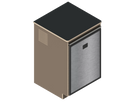 A simple isometric line drawing illustrates The Vansmith DIY Single unit Refrigerator Galley (CR130), featuring an open side and rear vent, ideal for standalone use or seamless van fridge cabinet integration.