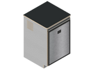A simple isometric line drawing illustrates The Vansmith DIY Single unit Refrigerator Galley (CR130), featuring an open side and rear vent, ideal for standalone use or seamless van fridge cabinet integration.