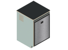 A simple isometric line drawing illustrates The Vansmith DIY Single unit Refrigerator Galley (CR130), featuring an open side and rear vent, ideal for standalone use or seamless van fridge cabinet integration.