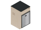 Isometric line drawing of The Vansmith DIY Single Unit Refrigerator Galley (CR85), a rectangular metal box with open front, side vent, and top square cutout‚Äîideal for Van Refrigerator integration or as a standalone fridge cabinet with storage.