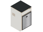 Isometric line drawing of The Vansmith DIY Single Unit Refrigerator Galley (CR85), a rectangular metal box with open front, side vent, and top square cutout‚Äîideal for Van Refrigerator integration or as a standalone fridge cabinet with storage.