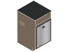 Isometric line drawing of The Vansmith DIY Single Unit Refrigerator Galley (CR85), a rectangular metal box with open front, side vent, and top square cutout‚Äîideal for Van Refrigerator integration or as a standalone fridge cabinet with storage.