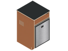 Isometric line drawing of The Vansmith DIY Single Unit Refrigerator Galley (CR85), a rectangular metal box with open front, side vent, and top square cutout‚Äîideal for Van Refrigerator integration or as a standalone fridge cabinet with storage.