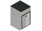 Isometric line drawing of The Vansmith DIY Single Unit Refrigerator Galley (CR85), a rectangular metal box with open front, side vent, and top square cutout‚Äîideal for Van Refrigerator integration or as a standalone fridge cabinet with storage.