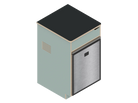 Isometric line drawing of The Vansmith DIY Single Unit Refrigerator Galley (CR85), a rectangular metal box with open front, side vent, and top square cutout‚Äîideal for Van Refrigerator integration or as a standalone fridge cabinet with storage.