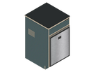 Isometric line drawing of The Vansmith DIY Single Unit Refrigerator Galley (CR85), a rectangular metal box with open front, side vent, and top square cutout‚Äîideal for Van Refrigerator integration or as a standalone fridge cabinet with storage.