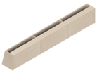 Isometric line drawing of The Vansmith DIY Front Upper Cabinet for Sprinter 170‚Äîa long, rectangular metal container with three dividers and a sloped end, featuring edge bolts‚Äîperfect for use with Baltic Birch Plywood in cabinetry projects.