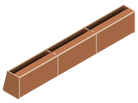 Isometric line drawing of The Vansmith DIY Front Upper Cabinet for Sprinter 170‚Äîa long, rectangular metal container with three dividers and a sloped end, featuring edge bolts‚Äîperfect for use with Baltic Birch Plywood in cabinetry projects.