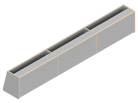 Isometric line drawing of The Vansmith DIY Front Upper Cabinet for Sprinter 170‚Äîa long, rectangular metal container with three dividers and a sloped end, featuring edge bolts‚Äîperfect for use with Baltic Birch Plywood in cabinetry projects.