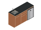 Isometric line drawing of The Vansmith DIY Three unit Kitchen Galley (CR130) base, featuring two pull-out drawers, a single-door section, an open storage area, and a countertop sink cutout.