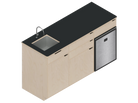 Isometric line drawing of The Vansmith DIY Three unit Kitchen Galley (CR85) base cabinet, featuring three compartments, two drawers, and open spaces for appliances or storage‚Äîshown without countertops or cabinet doors.