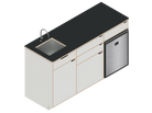 Isometric line drawing of The Vansmith DIY Three unit Kitchen Galley (CR85) base cabinet, featuring three compartments, two drawers, and open spaces for appliances or storage‚Äîshown without countertops or cabinet doors.
