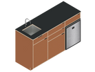 Isometric line drawing of The Vansmith DIY Three unit Kitchen Galley (CR85) base cabinet, featuring three compartments, two drawers, and open spaces for appliances or storage‚Äîshown without countertops or cabinet doors.