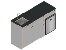 Isometric line drawing of The Vansmith DIY Three unit Kitchen Galley (CR85) base cabinet, featuring three compartments, two drawers, and open spaces for appliances or storage‚Äîshown without countertops or cabinet doors.