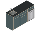 Isometric line drawing of The Vansmith DIY Three unit Kitchen Galley (CR85) base cabinet, featuring three compartments, two drawers, and open spaces for appliances or storage‚Äîshown without countertops or cabinet doors.