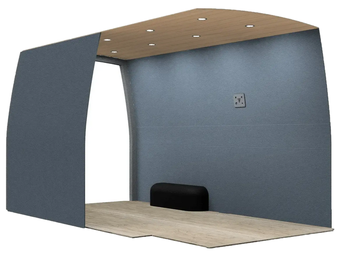 THE FOUNDATION empty camper van shell interior with curved wood ceiling and bench seat - The Vansmith